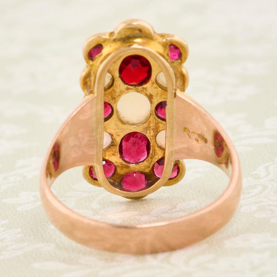 9ct Gold Opal & Red Paste Dress Ring. Size UK O /… - image 4