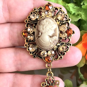 Cameo Strass Brosche, Vintage Stil Brosche, Shell Cameo Schmuck, Geschenk