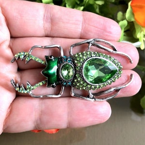 Beetle Bug Brooch or Pendant, Crystal Bug Brooch, Insect Brooch, Green Beetle Brooch, Large Beetle Brooch, Scarab Jewelry, Beetle Pin