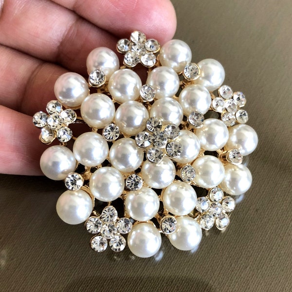 Crystal Pearl Brooch Etsy