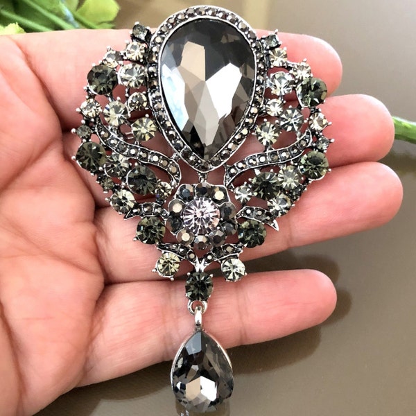 Grande broche bijoux en cristal et strass, broche décorative, bijoux de style vintage