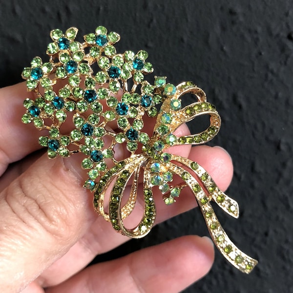 Large Rhinestone Bow Brooch Pin or Pendant, Bow Brooch, Scarf Brooch Pin, Brooch for Shawl, Gold Decorative Bow Brooch