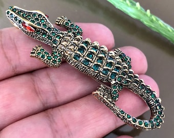 Large Alligator Brooch or Pendant, Crystal Alligator Brooch, Rhinestone Crocodile Brooch, Reptile Pin, Big Alligator Pin, Crocodile Brooch
