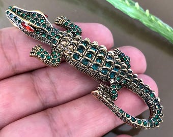 Broche Vintage En Forme De Crocodile Avec Strass - Accessoire Élégant Unisexe Pour Costume, Robe - Cadeau Anniversaire/Noël