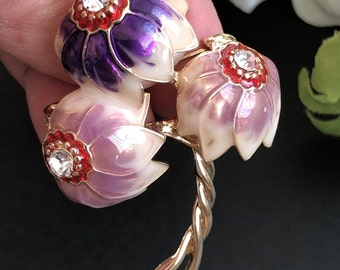 Floral enamel rhinestone brooch pin, Vintage style jewelry