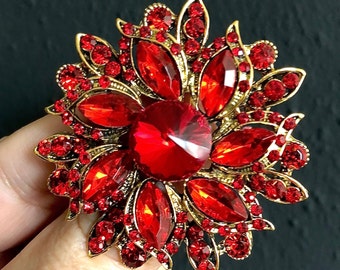 Red crystal rhinestone brooch pin or pendant, Red  brooch pin, Vintage style jewelry, Gifts for her