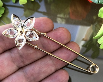 Art Deco Large Crystal Brooch Pin, Large Safety Pin, Vintage Style Jewelry, Vintage style Safety Pin