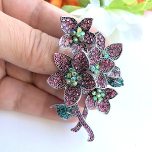 Floral rhinestone brooch pendant, Brooch pin, Vintage style jewelry, Gifts for her