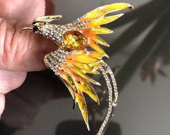 Bird Brooch Pin or Pendant, Enamel Rhinestone Bird Jewelry, Costume Jewelry for Men or Women, Vintage Style Brooch