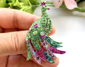Broche Paon Femme – Zircon Cristal Autrichien Strass – Cuivre – Cadeau Festival Sapin De Noël