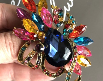 Grande broche ou pendentif en cristal avec strass, épingle arc-en-ciel, bijoux de style vintage, cadeaux pour elle