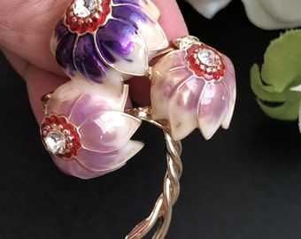 Blumen Brosche, Emaille Strass, Anstecknadel, Vintage Stil Schmuck