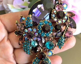 Große Kristall Strass Blumen Brosche, große Schmuck, dekorative Brosche, Vintage Style Schmuck