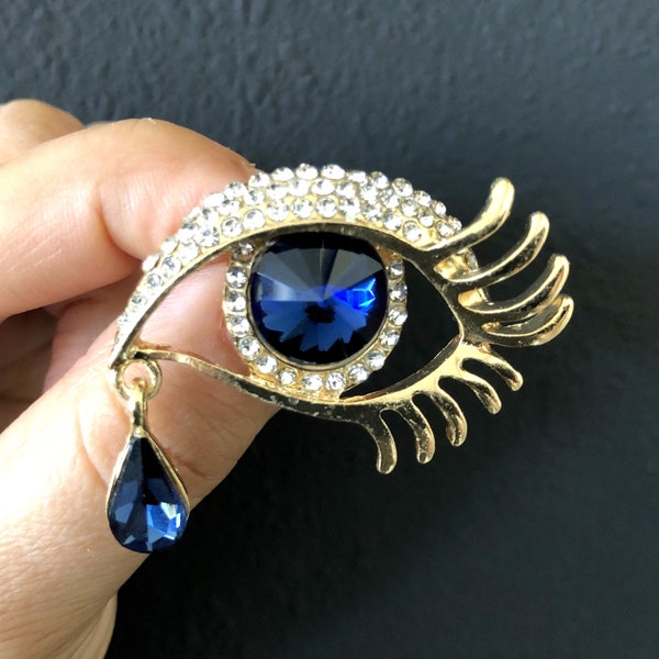 Blue Eye Crystal Rhinestone Brooch Pin Dali's Eye Brooch