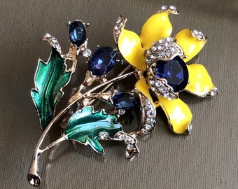 Broche ou pendentif en strass en émail floral, bijoux de style vintage