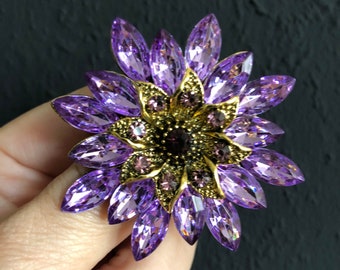 Broche en cristal strass, broche violette, bijoux de style vintage, cadeaux pour elle