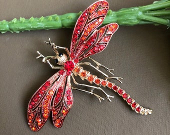 Broche de libélula de cristal grande, pin de libélula, regalo de libélula, joyería de libélula, joyería de libélula, joyería de insectos