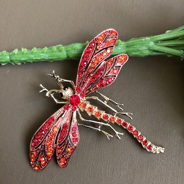 Grande broche libellule en cristal, broche libellule, cadeau libellule, bijoux libellule, bijoux libellule, bijoux insectes