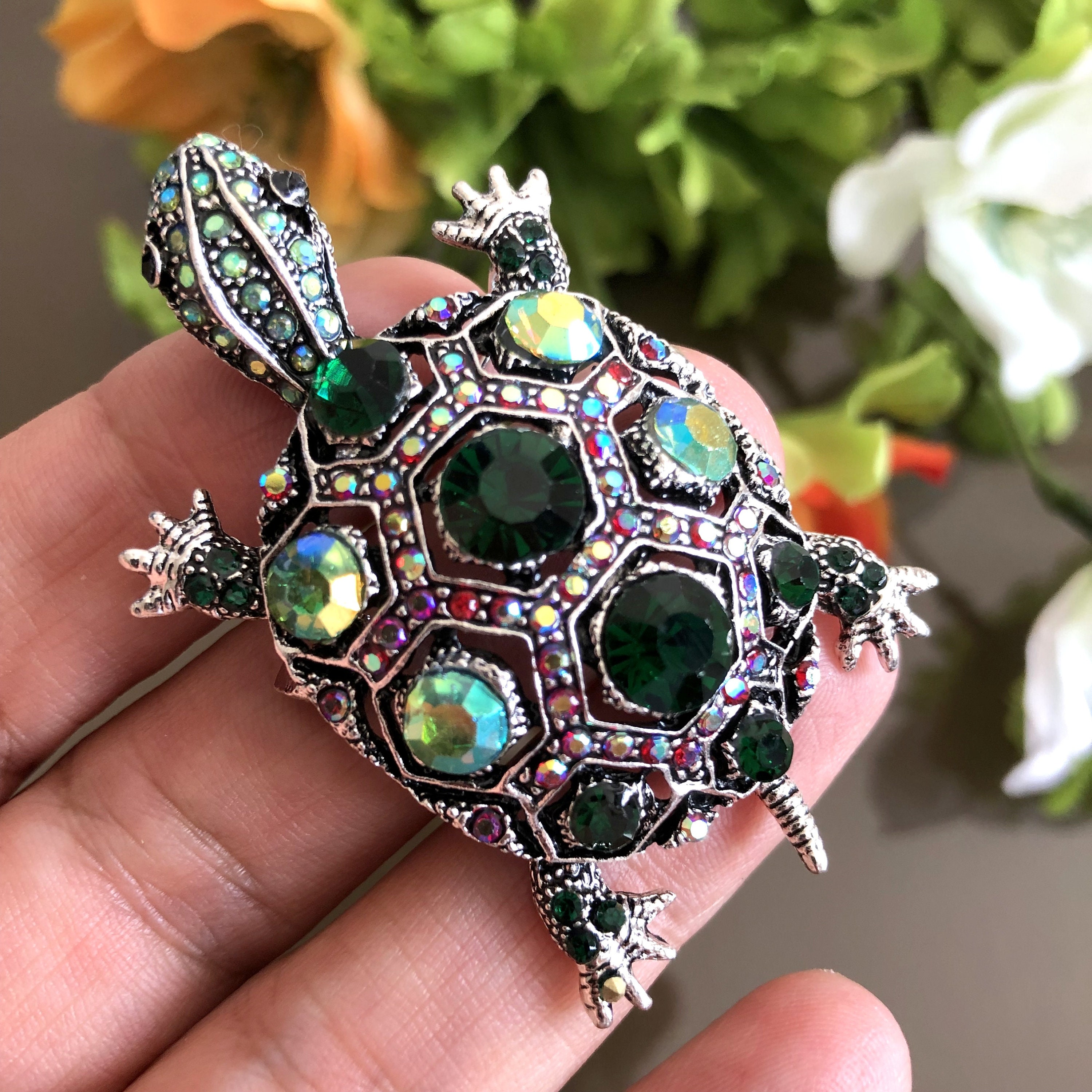 Spilla Tartaruga Vintage Con Strass E Zirconia – Elegante Accessorio Per Cappelli, Abiti E Borse