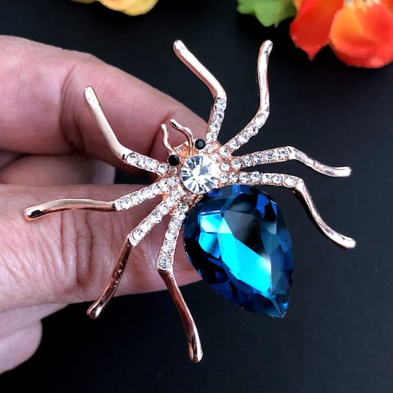 Large Blue Spider Brooch Spider Brooch Blue Spider Jewelry