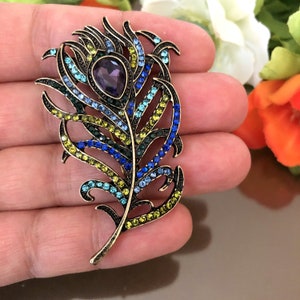 Crystal Peacock Feather Brooch Pin Gift zdjęcie 6