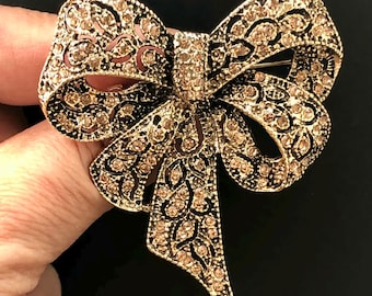 Large Rhinestone Bow Brooch Pin, Vintage Style Jewelry Gift Ideas