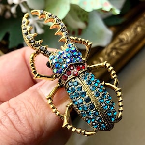 Beetle Bug Brooch, Crystal Bug Brooch, Insect Brooch, Beetle Brooch, Scarab Brooch, Scarab Jewelry, Beetle Gift