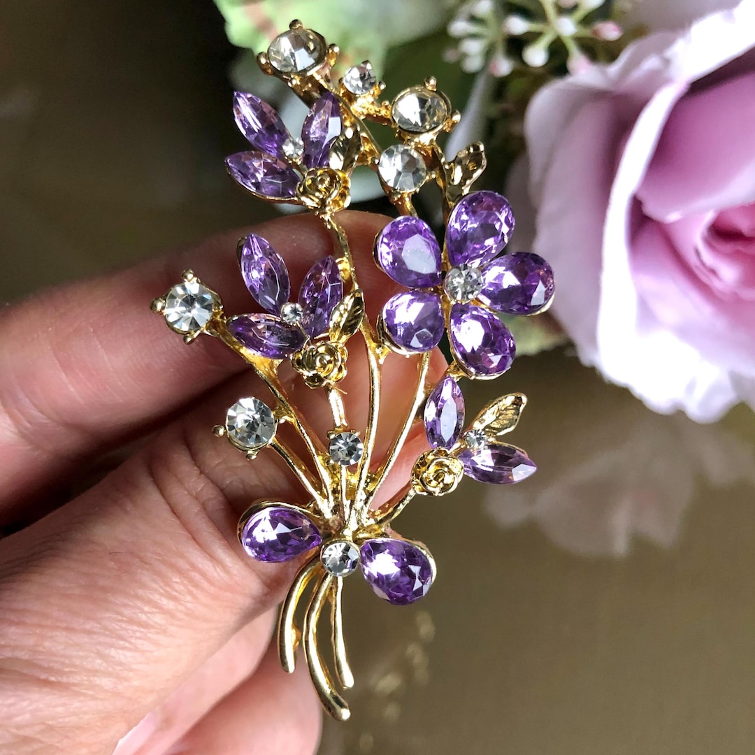 Floral Purple Brooch Pin, Vintage Style Jewelry Gift