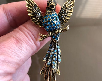 Blue Bird Brooch Pin or Pendant, Costume Jewelry for Men or Women