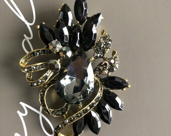 Faship Gorgeous Black Crystal Flower Hair Barrette Clip