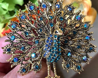 Crystal Rhinestone Blue Peacock broche pin, cadeau voor vrouw