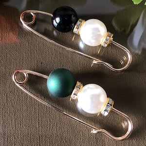Beaded Safety Pin Brooch Set: Vintage Style Gold Tone Jewelry