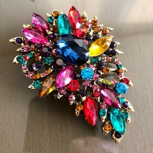 Large crystal rhinestone brooch, Kleurrijke brooch pin, Vintage style jewelry, Gifts for her zdjęcie 2
