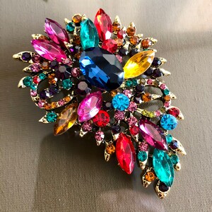 Broche grande de pedrería de cristal, broche Kleurrijke, joyería de estilo vintage, regalos para ella imagen 2