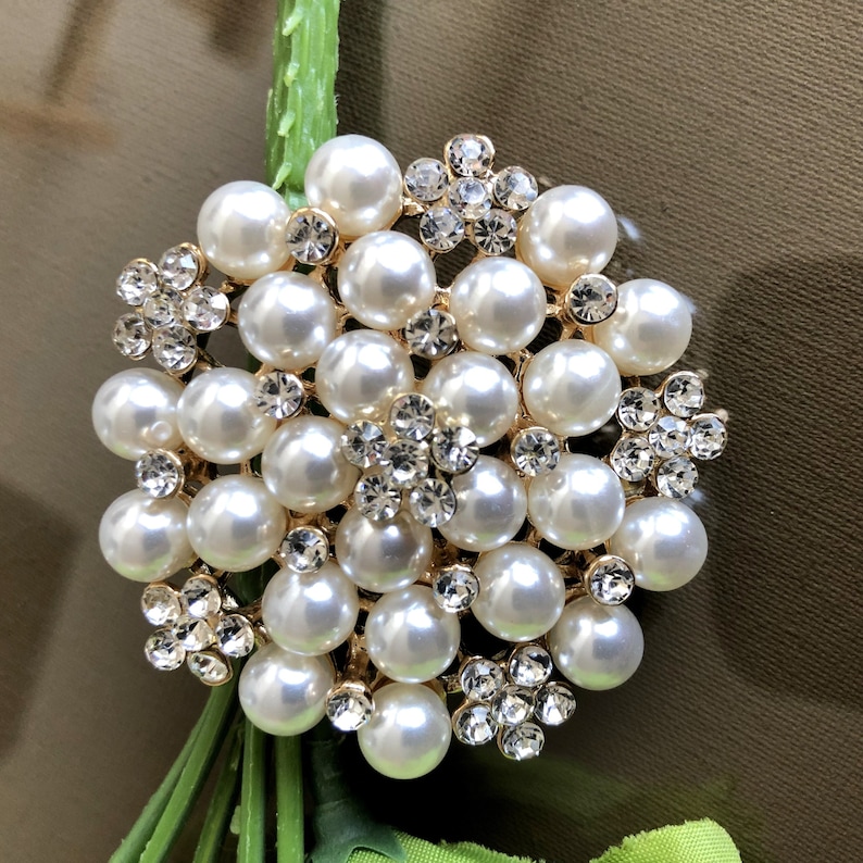 Runde Große Brosche Pin, Perlen Brosche, Strass Brosche, Perlenschmuck Bild 2