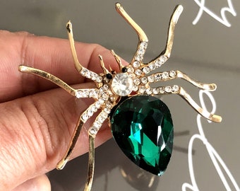 Grande broche araignée verte, broche araignée, bijoux araignée verte, bijoux araignée, cadeau araignée, broche grosse araignée