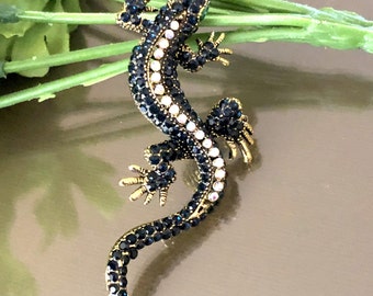 Lizard Brooch Pin or Pendant, Crystal Lizard Brooch, Navy Lizard Brooch Pin, Geko Brooch, Geko Pin, Geko Jewellery, Lizard Pin, Reptile Gift