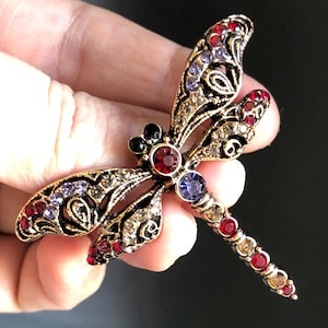 Crystal rhinestone dragonfly brooch, Dragonfly pin, Dragonfly gift, Dragonfly jewellery, Dragonfly Jewelry, Insect jewellery
