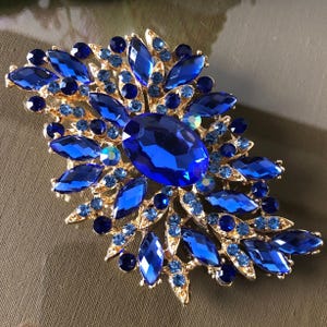 Large Brooch Crystal Rhinestone Jewelry | Vintage Style Blue Brooch Pin | Decorative Statement Pin | Gift for Her