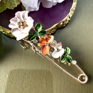 Große Sicherheitsnadel, Emaille Brosche, Neutrale Farben Schmuck, Vintage Stil Schmuck, Vintage Stil Sicherheitsnadel, Geschenk