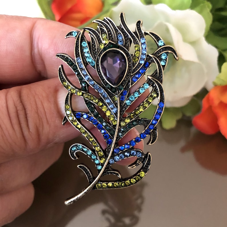Crystal Peacock Feather Brooch Pin Gift zdjęcie 1