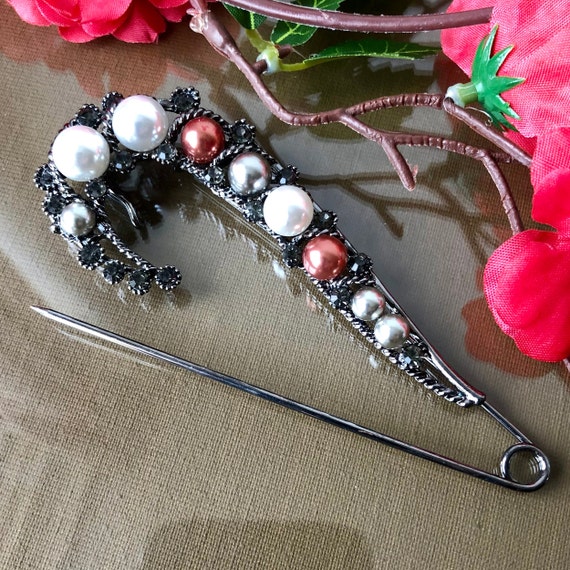 Large Safety Pearl Brooch Pin, Vintage Style Jewe… - image 2