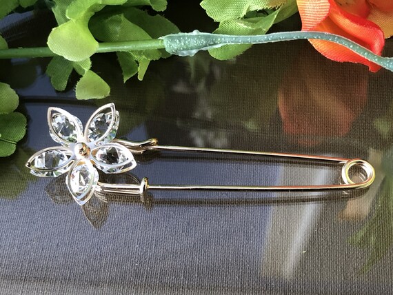 Art Deco Large Crystal Brooch Pin, Large Safety P… - image 4