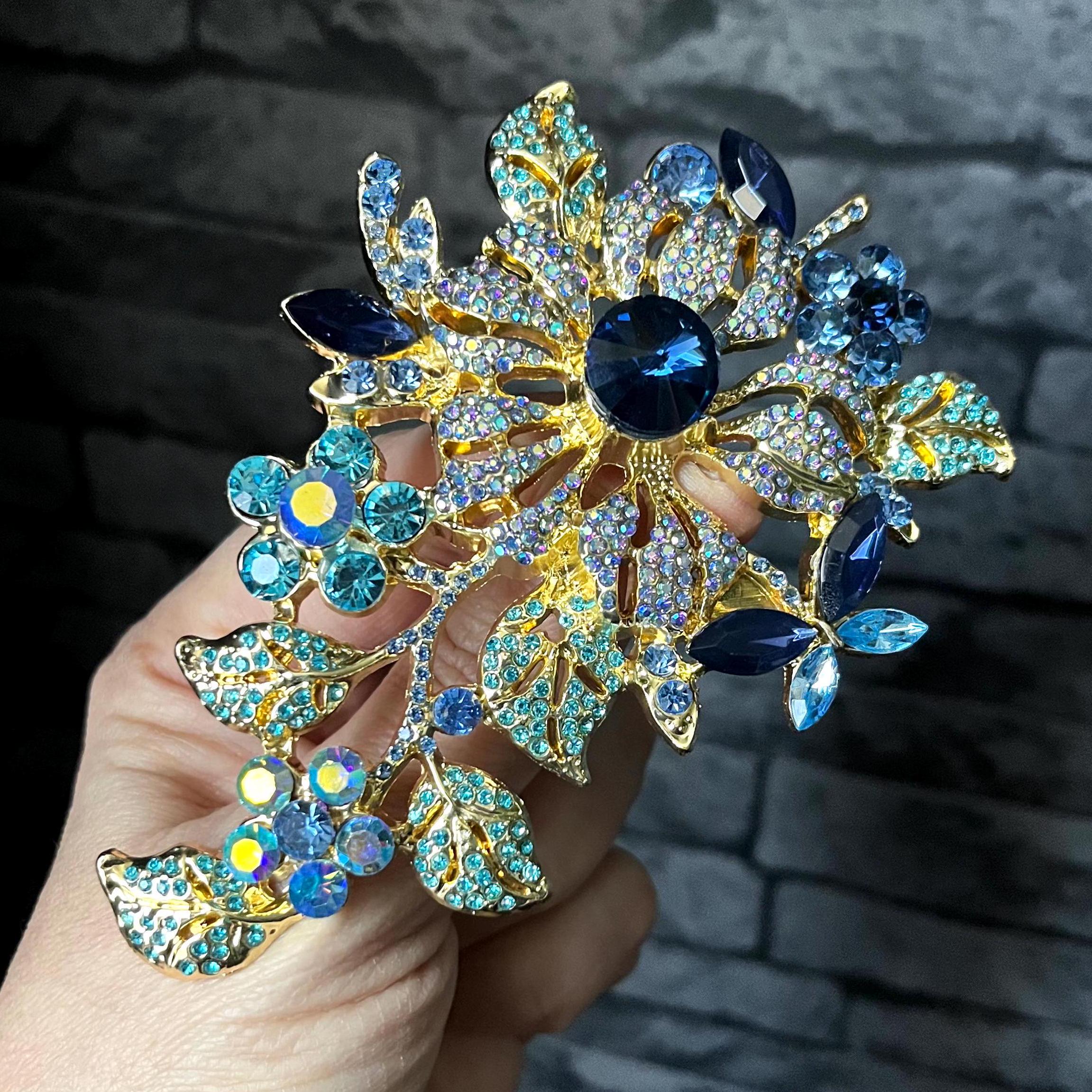 Large Brooch, Crystal Rhinestone Jewelry, Floral Brooch Pin  display picture 1