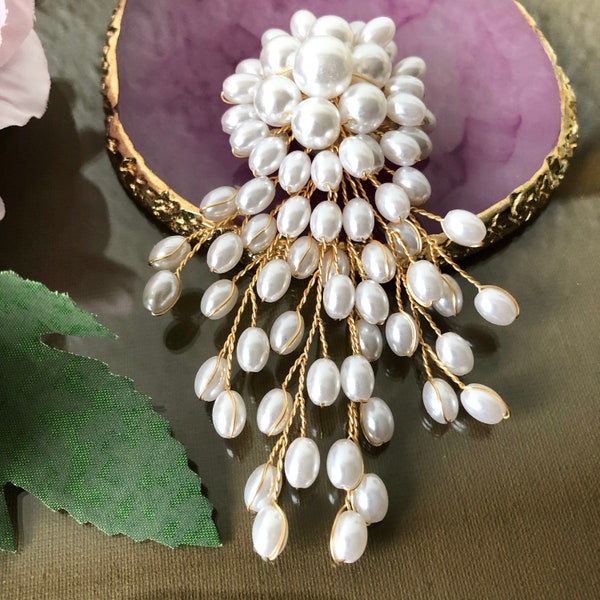 Broche en perles dorées, vintage, pour mariage, belle cascade, bijoux