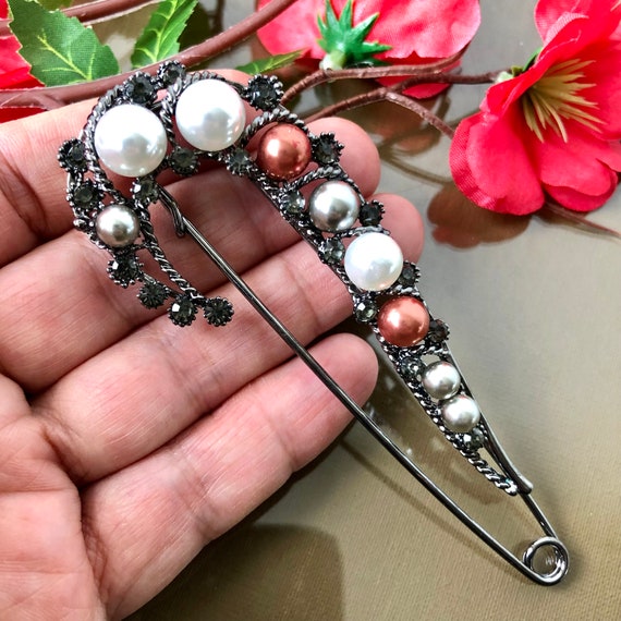 Pearl Brooch Large Safety Pin Brooch Large Safety Pearl Brooch Pin