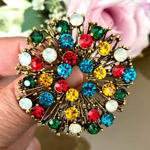 Sparkling Rainbow Crystal Brooch Pin - Vintage Inspired Jewelry - Perfect Elegant Gift Idea for Any Occasion