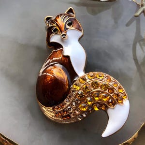 Fox Brooch, Enamel Rhinestone Fox Pin, Animal Brooch for Her, Fox Jewelry Gift for Women, Girlfriend & Fox Lovers