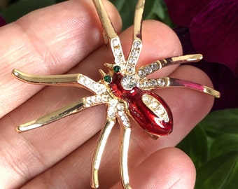 Grande broche ou pendentif araignée rouge, broche araignée, bijoux araignée rouge, bijoux araignée, cadeau araignée, grosse broche araignée