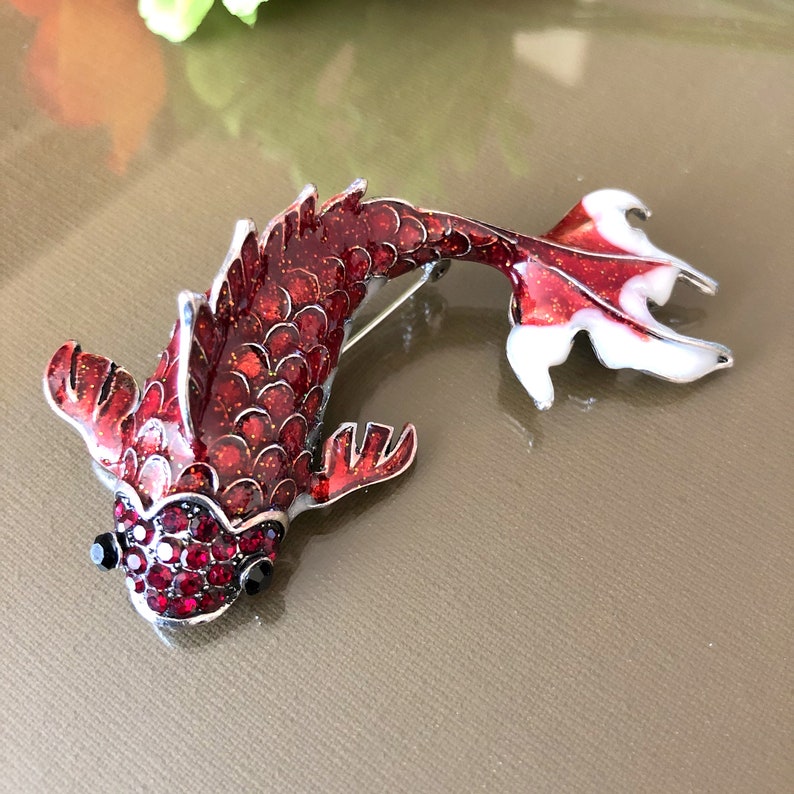 Koi Fish Brooch Pin Fish Brooch Big Fish Brooch Dark Red - Etsy